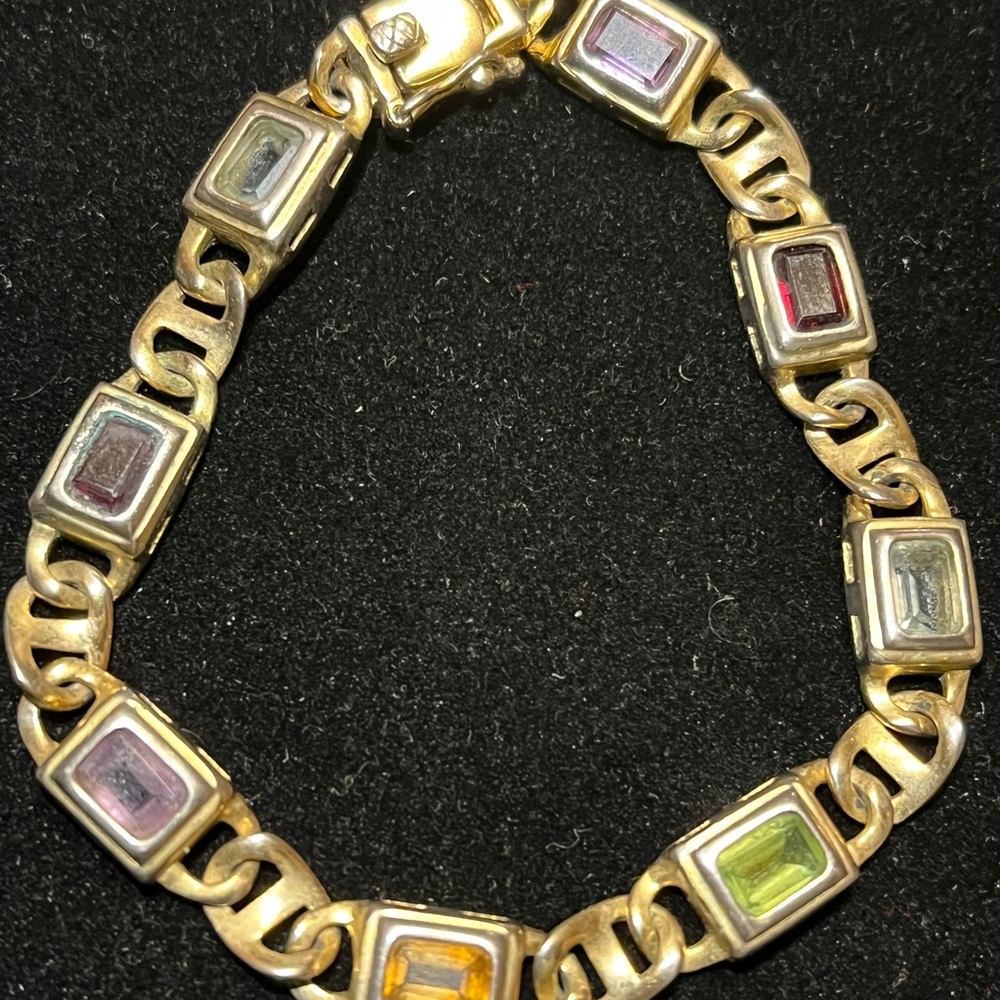 Elegant Gold and Multicolor 925 Sterling Silver Stamp Bracelet - Picture 14 of 17